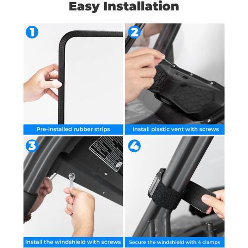KEMIMOTO 3-IN-1 Vent Windshield Compatible with CFMOTO UFORCE 1000 /1000 XL, Prevent Rain Windshield with Pre-Installed Rubber Strips Scratch-Resistant Window Accessories (Not fit U10 Pro,600,800 XL)
