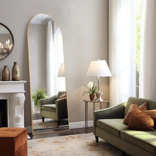 Arched Mirror Full Length, Upgraded 16x59 Body Wall Mirrors with Shatter-Proof Glass, Floor Standing, Hanging or Leaning, Tall Mirror with Stand Aluminum Alloy Frame for Bedroom Cloakroom