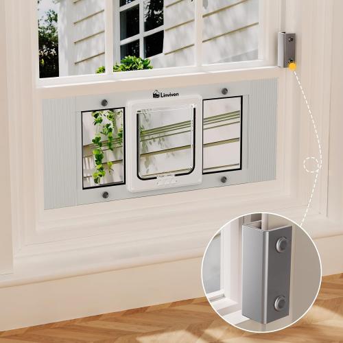 Cat Door for Window, Quick Installation Adjustable Width of 31-36, Cat Window Door with 4 Locking Modes, Magnetic Closure Design, Weatherproof Aluminum Frame Cat Door Window Insert
