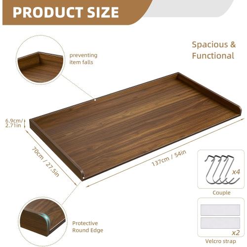 Washer Dryer Countertop, Wood Washer and Dryer Countertop 27.5 x 54 Laundry Room Organization with Metal Hooks & Non-Slip Pads Wood Shelf Topper for Storage Space Saver