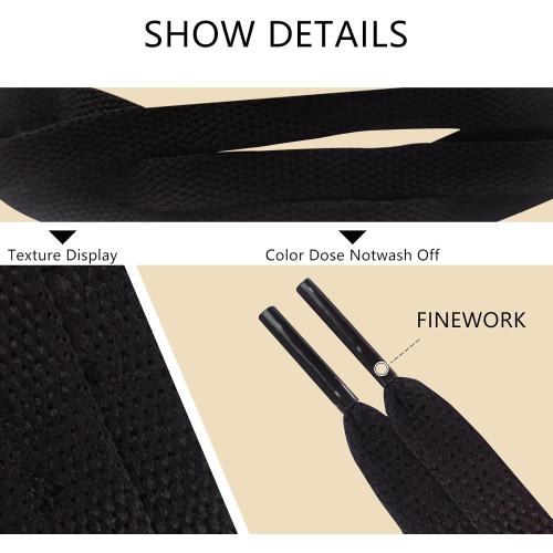 120cm/47inch Flat Shoe Laces for Sneakers, Sturdy Polyester with Non-Fray Tips, Ideal for Various Wear and Bags, Black