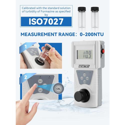 NEWTRY Turbidity Meter, Portable Digital Water Turbidimeter, ISO7027 Compliant, Accuracy 0.1, 0-200NTU, LCD with Backlight, for Lab Water Treatment Plant Wine Industry