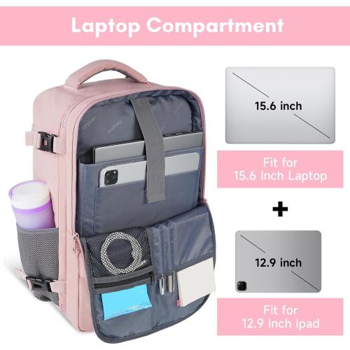 Taygeer Travel Backpack for Women, Carry On Backpack with USB Charging Port & Shoe Pouch, TSA 15.6inch Laptop Mochila Flight Approved, Nurse Bag Casual Daypack for Weekender Business Hiking, Pink