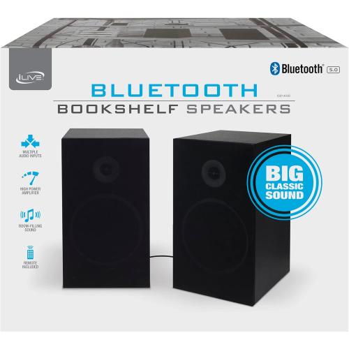 iLive Electronics Dual Bluetooth Bookshelf Speakers, Black (ISB1400B-AMZ)