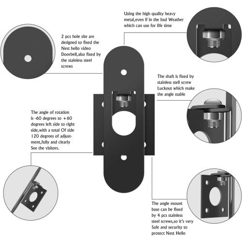 POPMAS Horizontal Adjustable Mount for Google Nest Doorbell (Wired) Left 60 to Right 60 Degree Angle Adapter Bracket