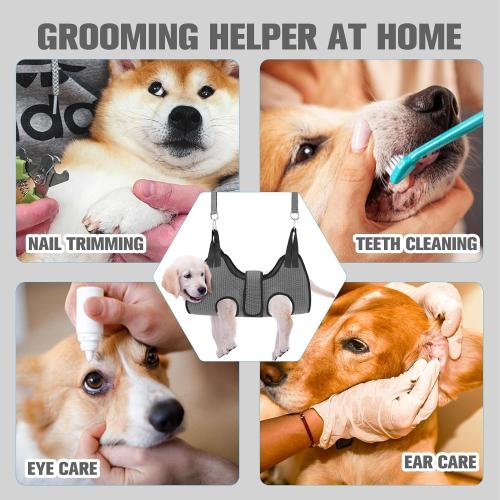 PAWCHIE Dog Grooming Hammock Harness for Dogs & Cats with Pet Nail Clipper Trimmer- Breathable Cat Hanger Sling for Trimming Clipping Nails-Dog Hammock Restraint Bag for Small Medium Large Dog,Grey XS
