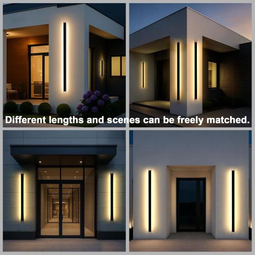 Modern Outdoor Wall Lights 79 Inch, 3000K Linear Exterior Wall Light Wall Mount, IP65 Waterproof Long Porch Wall Sconce Light for Front Door, Garage (Black)