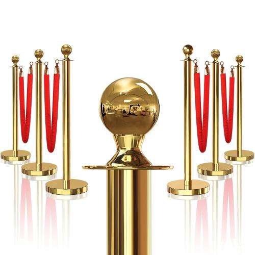 6PCS Gold Stanchions Posts with 4PCS 5 ft Red Velvet Rope, Red Velvet Rope Stanchion Set Crowd Control Barriers, Stanchions and Velvet Ropes Red Carpet Poles for Party Supplies