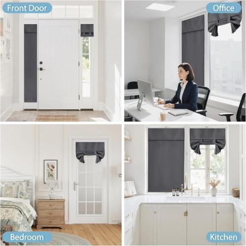 RYB HOME French Door Curtain - Blackout Privacy Thermal Insulated Window Curtain for Patio Glass Front Entry Back Door Kitchen Bedroom, Self Adhesive No Rod Needed, W26 x L69 inch, 1 Panel, Gray