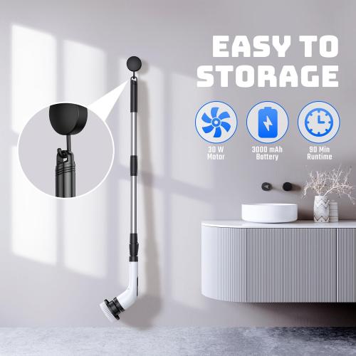 Electric Spin Scrubber - Cordless Bathroom Scrubber with 7 Brush Heads - Dual Speed IPX7 Waterproof Power Scrubber for Heavy-Duty Bathtub, Glass, Tile, and Car Cleaning (White)