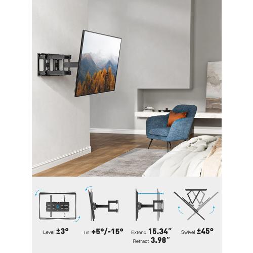 Pipishell TV Wall Mount for 26-65 inch LED LCD OLED 4K TVs up to 99lbs, Full Motion TV Mount Bracket Articulating Swivel Extension Tilting Leveling Max VESA 400x400mm, Fits 12/16 Inch Wood Studs