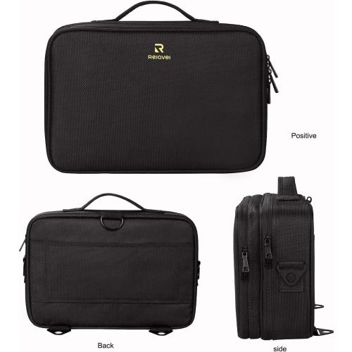 Relavel Travel Makeup Train Case Makeup Cosmetic Case Organizer Portable Artist Storage Bag with Adjustable Dividers for Cosmetics Makeup Brushes Toiletry (medium black)