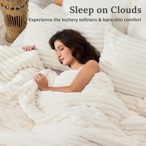 Sasttie Twin/Twin-XL Comforter Set 2 Pieces - Super Soft Fleece Comforters Twin/Twin-XL Size, 1 Luxury Warm Fuzzy Marshmallow Comforter with 1 Pillow Case, Faux Fur Bedding Set, Cream White