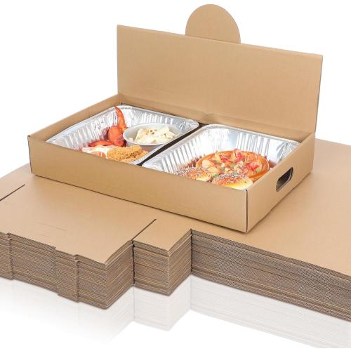 35 Pack Pop-up Catering Box 22 x 13.5 x 3.5 Inch Kraft Corrugated Full Pan Catering Box Secure Stackable Food Delivery Container Bakery Storage Boxes for Party Theaters Stadiums