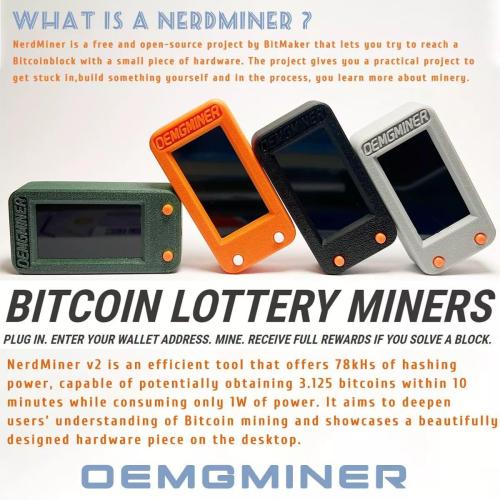 New NerdMiner V2 78KH/s T-Display S3 Bitcoin Solo Lottery Miner Win 6.25 BTC with Low Power Consumption - WiFi Connection, and USB-C Power (78 KH/s)