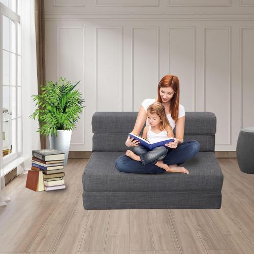 Queen Size Folding Sofa Couch Memory Foam with 2 Pillows Sleeper Chair Lazy Couch Triple Futon Convertible Guest Beds, Washable Cover,Dark Gray
