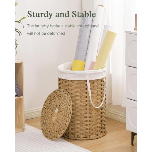 Laundry Hamper with Lid Laundry Basket with Lid 19.0 Gal (72 L) Round Wicker Laundry Basket Handwoven Rattan Hamper Removable Bag 2 Mesh Bags Handles for Living Room Bathroom Natural