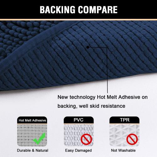 Navy Blue Bath Rug, Bath Mat Non Slip Bath Mats for Bathroom Floor, Bathroom Rug Extra Thick Chenille Rug Absorbent Soft Shaggy Washable Dry Fast Plush Rugs for Bathtubs