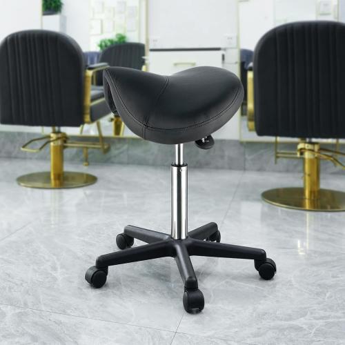 VEVOR Saddle Stool with Wheels, 400 LBS Weight Capacity Ergonomic Rolling Saddle Stool, Height Adjustable Thickened PU Leather Swivel Saddle Stools Chair for Salon, Spa, Tattoo, Clinic, Black