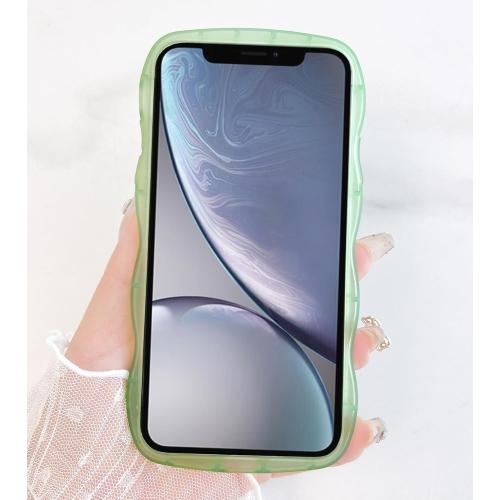 Qokey for iPhone XR Case, Glitter Star & Curved Edge Handle Grip Design, Military-Grade Shockproof Clear TPU Cover, Sparkle Protection Scratch-Resistant, Holographic Sage Green Bow
