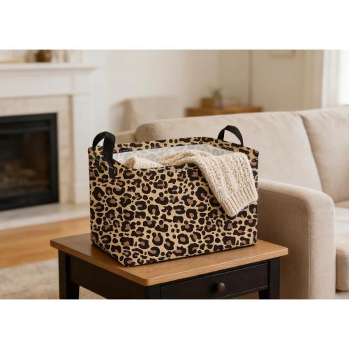 Essme Rectangular Leopard Print Baskets,Cute Basket with Handles for Room Decor, Book Bins,Shelf Basket.（New Leopard Print