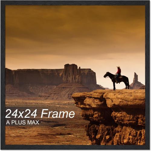 A PLUS MAX Square 24x24 Frame, Black Engineered Wood Picture Frame for 24 x 24 Picture Poster Photo, Light Weight 24 by 24 Frame with Wood-grain for Wall - 1 Pack/Black/24 x24