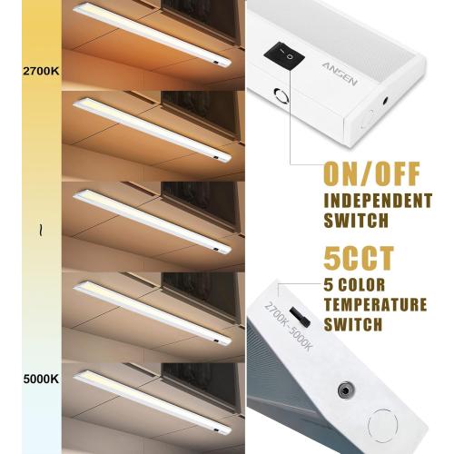 Ansen Hardwired Under Cabinet Lighting, 24in 18W LED Light for Kitchen/Closet, 1237lm, CRI>92, R9>90, 5 Color Temperature, Dimmable, 2700K-5000K(Warm White, Cool White, Daylight)