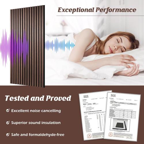 Wood Slat Wall Panels, 2 Pack Acoustic Panels 46.46 × 23.82, 3D Fluted Sound Absorbing Wall Panel for Home & Office Decor, Noise Reducing Interior Wall Treatment (Ebony)