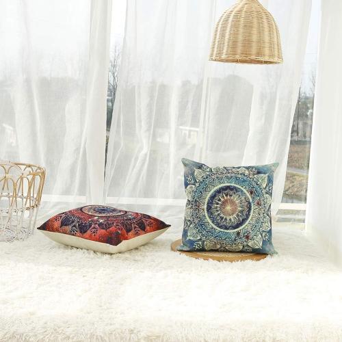 Set of 4 retro cushion covers with compass medallion and floral mandala, bohemian style, boho hippie decor, decorative cushions for sofa or armchair.