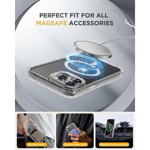 Miracase Magnetic for iPhone 15 Pro Max Case 6.7'' [Compatible with Magsafe] Full-Body Drop Proof Phone Case for iPhone 15 Pro Max with Built-in 9H Tempered Glass Screen Protector,Clear Glitter