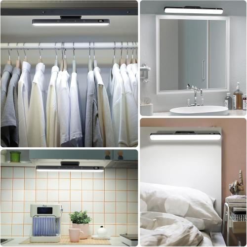 Black WILLED 5W Dimmable Mirror Lights,3 Colors Adjustable Makeup Light with 120 LED,2500mAh Rechargeable Under Cabinet Led,Stick on Touch Light,Magnetic Wall Light for Cabinet,Kitchen,Closet,Bedside,Desk
