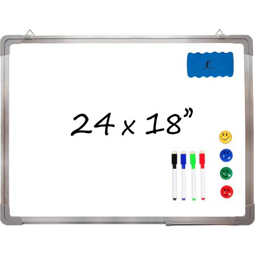 Whiteboard Set - Dry Erase Board 24 x 18 in with 1 Magnetic Dry Eraser, 4 Drywipe Markers and 4 Magnets - Small White Hanging Message Scoreboard for Home Office School (24x18 in)