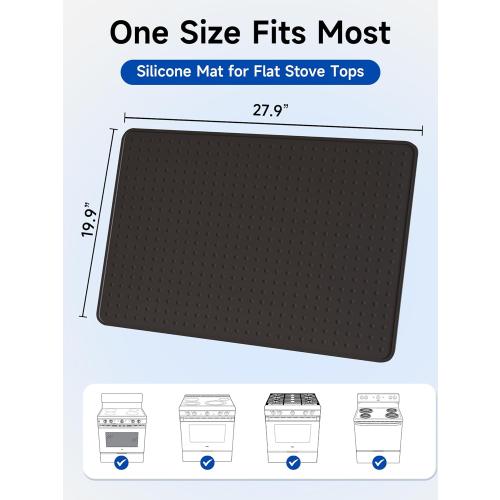 Silicone Stove Top Cover for Electric Stove, Glass Stove Top Protector, Stovetop Cover Mat for Cooktop, Flat Range Cover, Oven Top Protector, Coffee Bar Mat, 28 x 20 in, Black