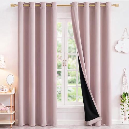 NICETOWN Blush Pink 100% Blackout Curtains for Nursery 52 x 84 2 Panels