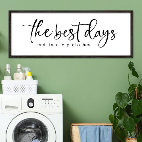 Laundry Room Wall Decor 40×15 The Best Days End In Dirtiest Clothes Sign Funny Modren Bathroom Large Plaque Wood Framed Wall Hanging Art (Black)