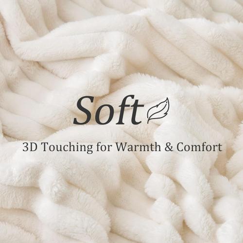 BEDELITE King Size Blanket for Bed, 300GSM Soft & Warm Fleece Blanket, Decorative and Giftable Striped Cream White Blankets for Women, Men, 108x90