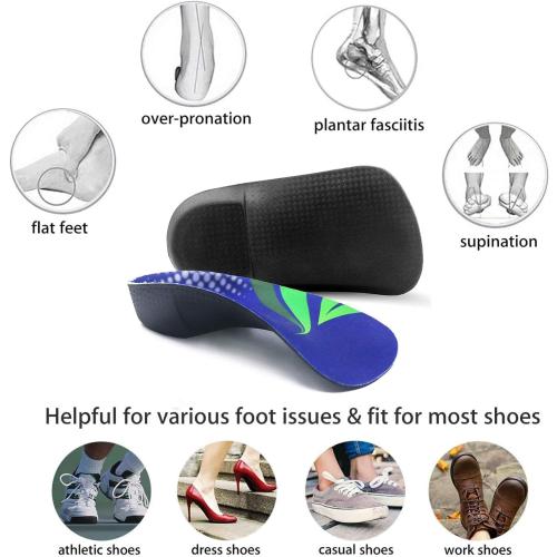 RooRuns FitFeet Orthotic Inserts 3/4 Length, High Arch Support Foot Insoles for Over-Pronation, Plantar Fasciitis, Flat Feet - Shoe Inserts for Walking, Running Men and Women