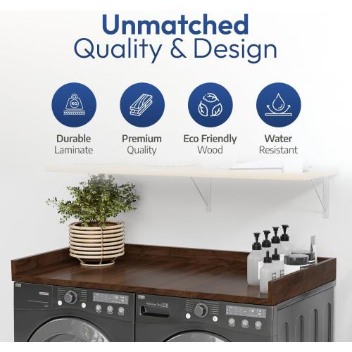 OfficeSimpli Washer Dryer Countertop, Made in USA, Non-Slip Pads, Laundry Room Wood Topper, Washer Dryer Cover for Top, Laundry Guard, Laundry Countertop (California Walnut, Standard (27.5 x 54))