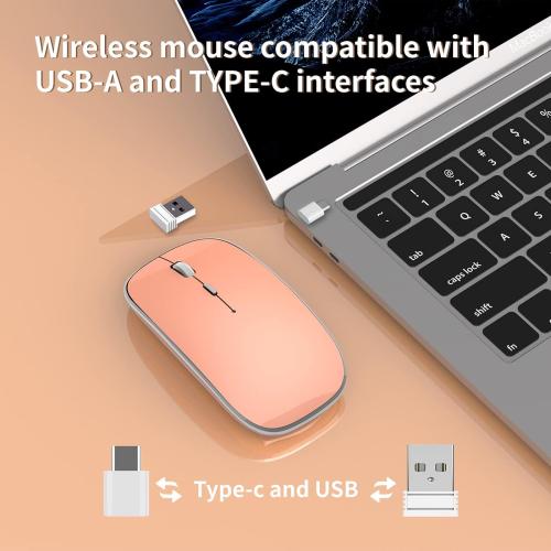 Halpilt Silent Wireless Mouse | USB-C & USB-A Dual Receiver(Orange)