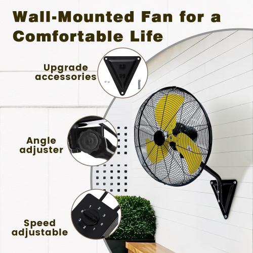 Size 20 Inch Wall Mount Fan, Heavy Duty Oscillating Wall-Mounted Fan with 5500 CFM, High Velocity 3 Speed Fans Outdoor with Adjustable Tilting for Workshop, Garage, Patios, Commercial and Industrial