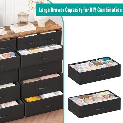 VASICAR Dresser for Bedroom with 12 Drawers, Tall Fabric Drawer Dresser, Compact Chest of Drawers for Closet, Nursery, Bedside, Living Room, Laundry, Entryway, Hallway