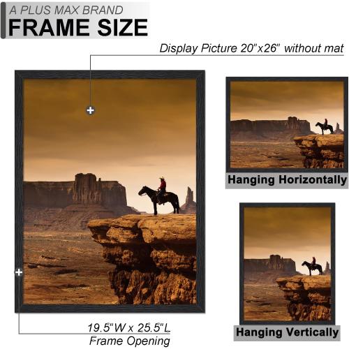 A PLUS MAX 20x26 Picture Frame, Black Engineered Wood Frame for 20 x 26 Inch Picture Poster Photo, Light Weight 20 by 26 Frame with Wood-grain for Wall - 1 Pack/Black/20 x26