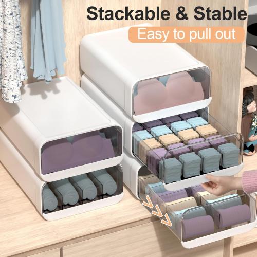 Underwear Organizer Drawer, 1 Cell Plastic Sock Underwear Storage Drawer, Stackable Closet Organizers and Storage Box for Bras, Socks, Scarves, Ties, Belt (King Size-White, 1 Pcs)