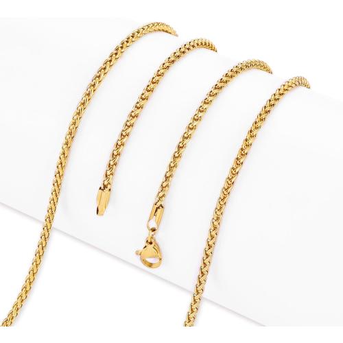 Fiusem Gold Plated Wheat Chain Necklace for Men, 2/2.5/3/4/5mm Gold Stainless Steel Necklace Chains for Men and Women 16-28 Inch, Jewelry Gift