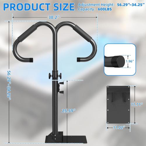Two-Way Hot Tub Handrail, Adjustable Height 34-56 with 360° Swivel, Spa Safety Handrail with Slide-Under Mount Base for Indoor & Outdoor, Durable, Stability and Comfort (Two-Way)
