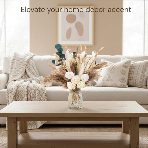 100pcs Artificial Flowers Arrangement With Vase Included, Dining Table Centerpiece Decorations, Fake Flowers in Vase, Dried Pampas Grass Floral Centerpieces, Coffee Table Decor, Centro de Mesa