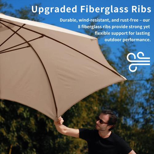 9FT Patio Umbrella with Fiberglass Ribs, Outdoor Market Table Umbrella with Crank and Tilt, UV Resistant Waterproof Canopy for Patio, Garden, Deck, Pool, Beige