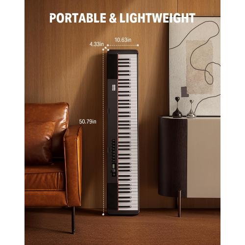 Donner DEP-20 Lite Digital Piano 88 Key Weighted Keyboard Full Size, Portable Electric Piano Set with Stand, Sustain Pedal, LCD, Wireless MIDI Audio, 185 Tones, Gifts for Beginners Teens, Black