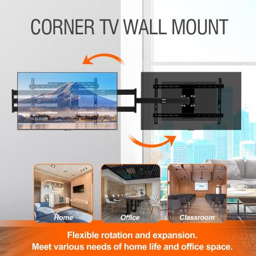 Ginkgo Long Arm Articulating TV Wall Mount for 37-75 Inch TVs, 47' Extra Long Full Motion Mount, Corner Swivel & Tilt Fits, Max VESA 600x400mm, 99 lbs. Loading, 16',18' Studs