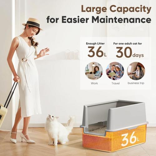 16 High Sides Stainless Steel Litter Box with Lid, XL XXL Extra Large Enclosed Metal Litter Box for Big Cats & Kitty, Never Absorbs Odors, Non-Sticky, Anti-Urine Leakage, Easy Cleaning